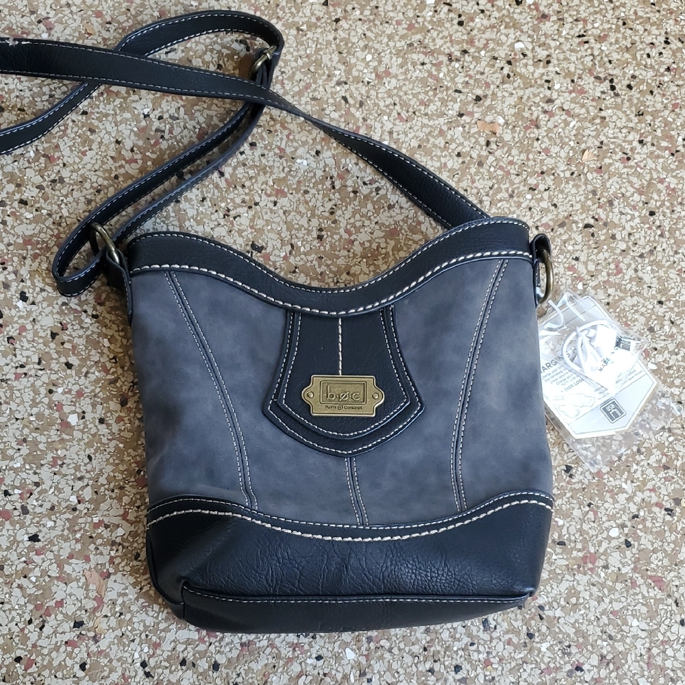 BOC Born Concept Branford Crossbody Black Faux Leather Bag Purse USB CHS